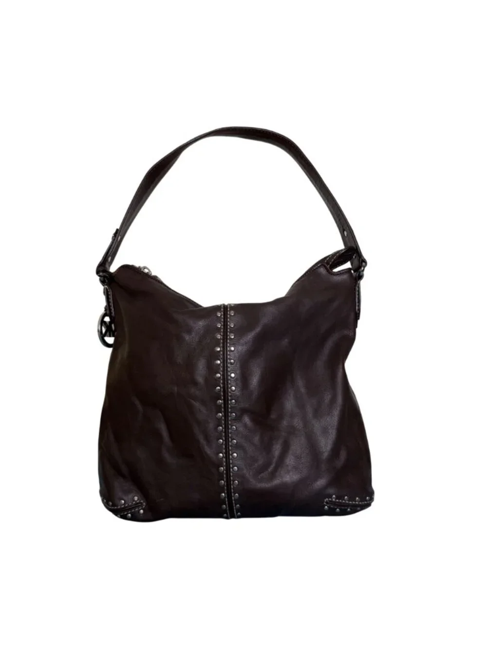 Michael Kors Vintage Astor Leather Studded Hobo Shoulder Bag Brown